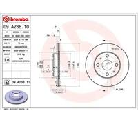 2x Disque de frein ventilé de l'intérieur 09.A236.11 BREMBO pour DAIHATSU SUBARU