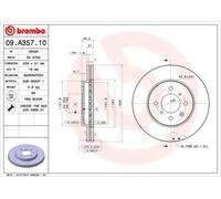 Brembo Disque de frein 09.A357.10 ventilé de l'intérieur 2x pour HONDA JAZZ II