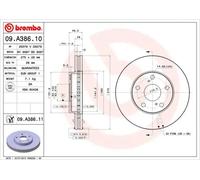 2x Disque de frein ventilé de l'intérieur 09.A386.11 BREMBO pour TOYOTA LEXUS