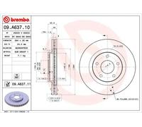 Disque de frein BREMBO 09A63711 avant, ventilé, 1 pièce