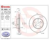 2x Disque de frein ventilé de l'intérieur 09.A865.11 BREMBO pour TOYOTA AURIS