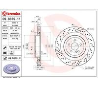 Brembo Disque de frein 09B87911 – arrière ventilé, rainuré, haute teneur en carbone – 1 pièce