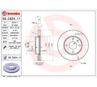 Disque de frein BREMBO 09C82411 avant, ventilé, 1 pièce