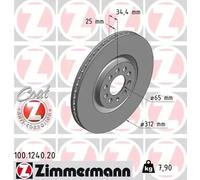 2x Disque de frein ventilé de l'intérieur 100.1240.20 ZIMMERMANN pour AUDI SEAT