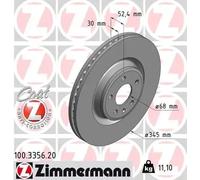 2x Disque de frein ventilé de l'intérieur 100.3356.20 ZIMMERMANN pour AUDI