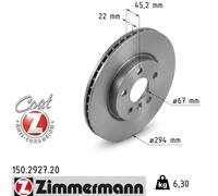 2x Disque de frein ventilé de l'intérieur 150.2927.20 ZIMMERMANN pour MINI BMW