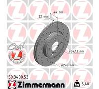 2x Disque de frein ventilé de l'intérieur 150.3400.52 ZIMMERMANN pour MINI MINI