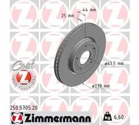 ZIMMERMANN Disque de frein avant 250.5705.20 Ø278 mm H44 Ép.25 mm 5/5 PCD108 ventilé 2x