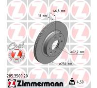 2x Disque de frein ventilé de l'intérieur 285.3509.20 ZIMMERMANN pour HYUNDAI