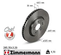 2x Disque de frein ventilé de l'intérieur 285.3543.20 ZIMMERMANN pour HYUNDAI