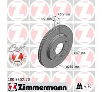 Zimmermann Disque de frein 400.3602.20 ventilé avant Ø260 mm 2x