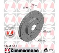 2x Disque de frein ventilé de l'intérieur 430.2615.52 ZIMMERMANN pour OPEL SAAB