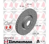 2x Disque de frein ventilé de l'intérieur 450.5212.52 ZIMMERMANN pour LAND ROVER