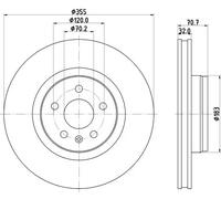 Hella Disque de frein 8DD 355 132-931 ventilé pour Tesla