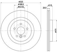 2x Disque de frein ventilé de l'intérieur 8DD 355 133-211 HELLA pour JAGUAR XE