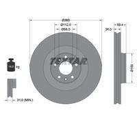 2x Disque de frein ventilé de l'intérieur 92122203 TEXTAR pour AUDI VW