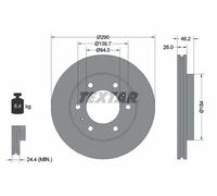2x Disque de frein ventilé de l'intérieur 92128803 TEXTAR pour MITSUBISHI