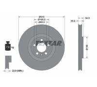 2x Disque de frein ventilé de l'intérieur 92275905 TEXTAR pour AUDI SEAT VW