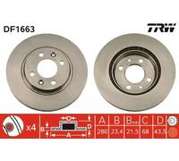 2x Disque de frein ventilé DF1663 TRW pour SAAB 900 I Combi Coupe 900 I 9000