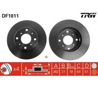 2x Disque de frein ventilé DF1811 TRW pour ROVER HONDA MG