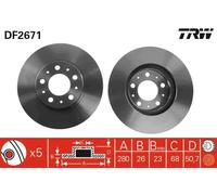 2x Disque de frein ventilé DF2671 TRW pour VOLVO 940 850 940 II 940 II Break S70