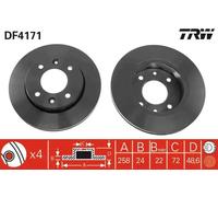 TRW Disque de frein DF4171 Avant ventilé 258 mm pour KIA Carens I (Clarus)