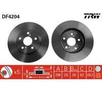 2x Disque de frein ventilé DF4204 TRW pour LEXUS TOYOTA