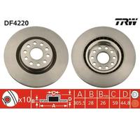 2x Disque de frein ventilé DF4220 TRW pour LANCIA THESIS