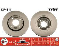 2x Disque de frein ventilé DF4311 TRW pour MITSUBISHI SMART