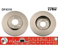 2x Disque de frein ventilé DF4316 TRW pour NISSAN ALMERA TINO X-TRAIL I PRIMERA