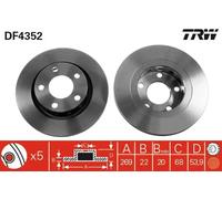 2x Disque de frein ventilé DF4352 TRW pour VW AUDI