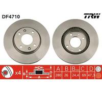 2x Disque de frein ventilé DF4710 TRW pour HYUNDAI KIA