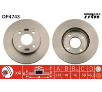2x Disque de frein ventilé DF4743 TRW pour NISSAN MICRA II