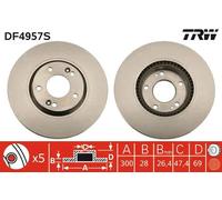 2x Disque de frein ventilé DF4957S TRW pour HYUNDAI KIA