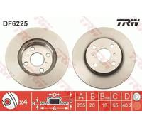2x Disque de frein ventilé DF6225 TRW pour ASTON MARTIN TOYOTA