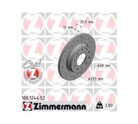 2x Disque de frein ZIMMERMANN 100.1244.52 convient pour VAG AUDI (FAW)