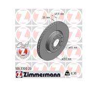 ZIMMERMANN Disque de frein 100.3300.20 Avant Ø312 mm Ép. 25 mm ventilé intérieur – 2x