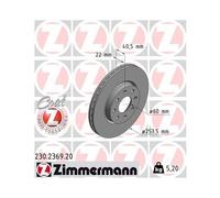 2X Disque De Frein Zimmermann 230.2369.20 Coat Z pour Fiat Opel