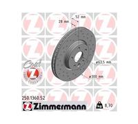 2x Disque de frein ZIMMERMANN 250.1360.52 convient pour FORD VOLVO LAND ROVER