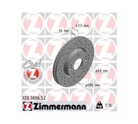 2x Disque de frein ZIMMERMANN 320.3806.52 convient pour HYUNDAI KIA KIA (DYK)