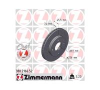 2x Disque de frein ZIMMERMANN 380.2166.52 convient pour MITSUBISHI SMART