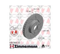 2x Disque de frein ZIMMERMANN 400.3664.52 convient pour MERCEDES-BENZ