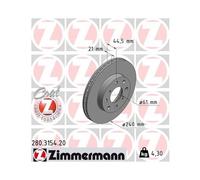 2x Disque Essieu Avant pour Honda Civic V VI Coat Z 280.3154.20 Zimmermann
