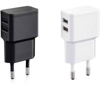 2X Double Chargeur Usb 12W / 2400Ma Pro Series Alimentation Universelle Adaptée Pour Téléphone Portable, Batterie Externe Et Enceinte Bluetooth (90 °,Usb 2 Voies) Blanc Et Noir