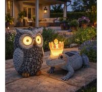 Sculpture de jardin hibou solaire pour l'extérieur décoration de jardin sculpture figure de grenouille batterie grise, plastique, LED 0,06 watts, lot de 2