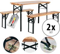 2x Ensemble Salon de Jardin Table et Chaise Exterieur Balcon Bois Pliables 117cm
