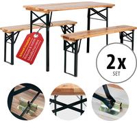 2x Ensemble Salon de Jardin Table et Chaise Exterieur Balcon Bois Pliables 117cm