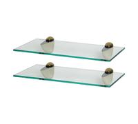 2x Étagères de Salle de Bain en Verre Flottant 40cm Clair/Or Douche Stockage Mur
