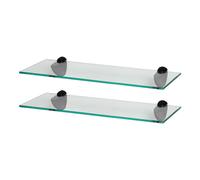 2x Étagères de Salle de Bain en Verre Flottant 50cm Clair/Noir Douche Stockage