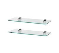 2x Étagères de Salle de Bain en Verre Flottant Arrondies 40cm Clair/Chrome